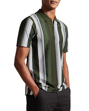 TED BAKER WALRAF TEXTURED STRIPE ZIP POLO