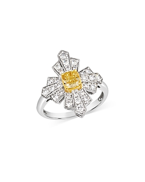 Bloomingdale's Yellow & White Diamond Radiant Ring In 14k Yellow Gold & Platinum In White/yellow