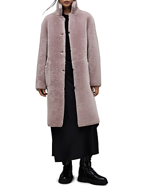 Allsaints Serra 2-in-1 Reversible Shearling Coat In Pale Orchid