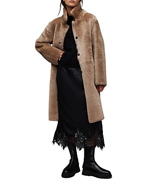Allsaints Serra Reversible Shearling Coat In Taupe Brown