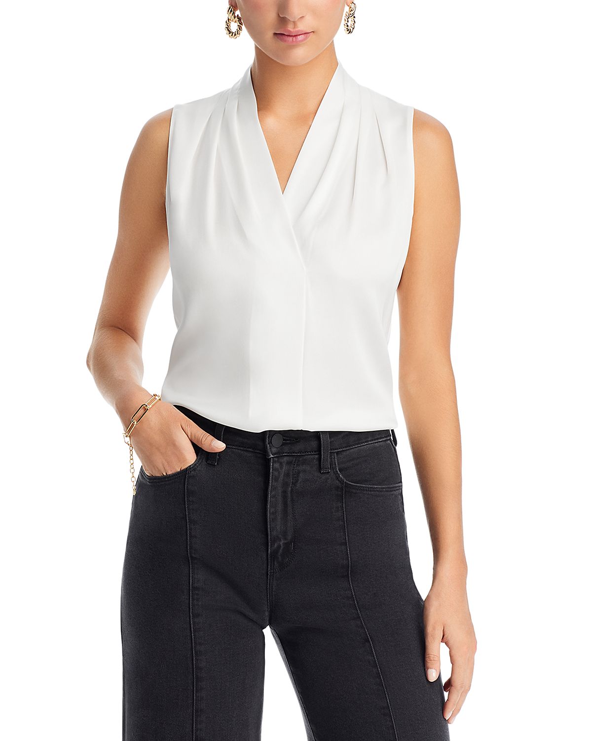 Kobi Halperin Mila Sleeveless V Neck Pleated Silk Blouse