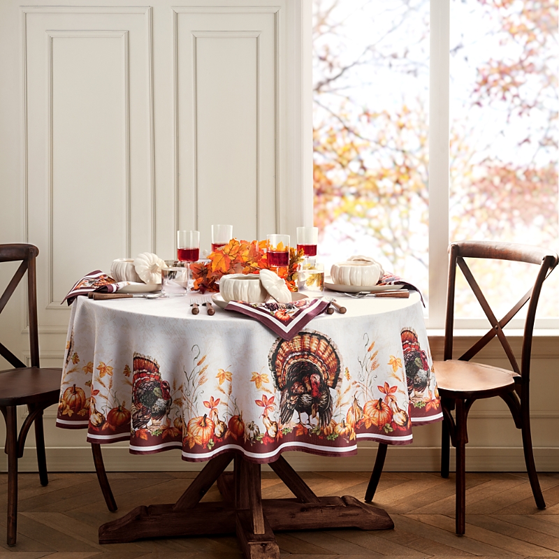 Elrene Home Fashions Autumn Heritage Turkey Engineered Tablecloth, 70 X 70 Round In Multi