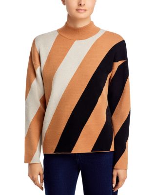 T Tahari - Mock Neck Diagonal Stripe Sweater