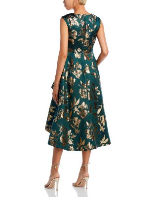 High Low Metallic Jacquard Midi Dress