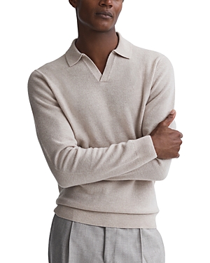 Reiss Oatmeal Melange Merino Wool Open Collar Top In Oatmeal Melange