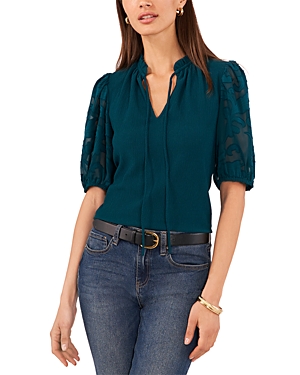 Shop Vince Camuto Puff Sleeve Top In Deep Emerald