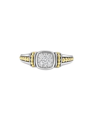 18K Yellow Gold & Sterling Silver Rittenhouse Diamond Cluster Caviar Bead Ring