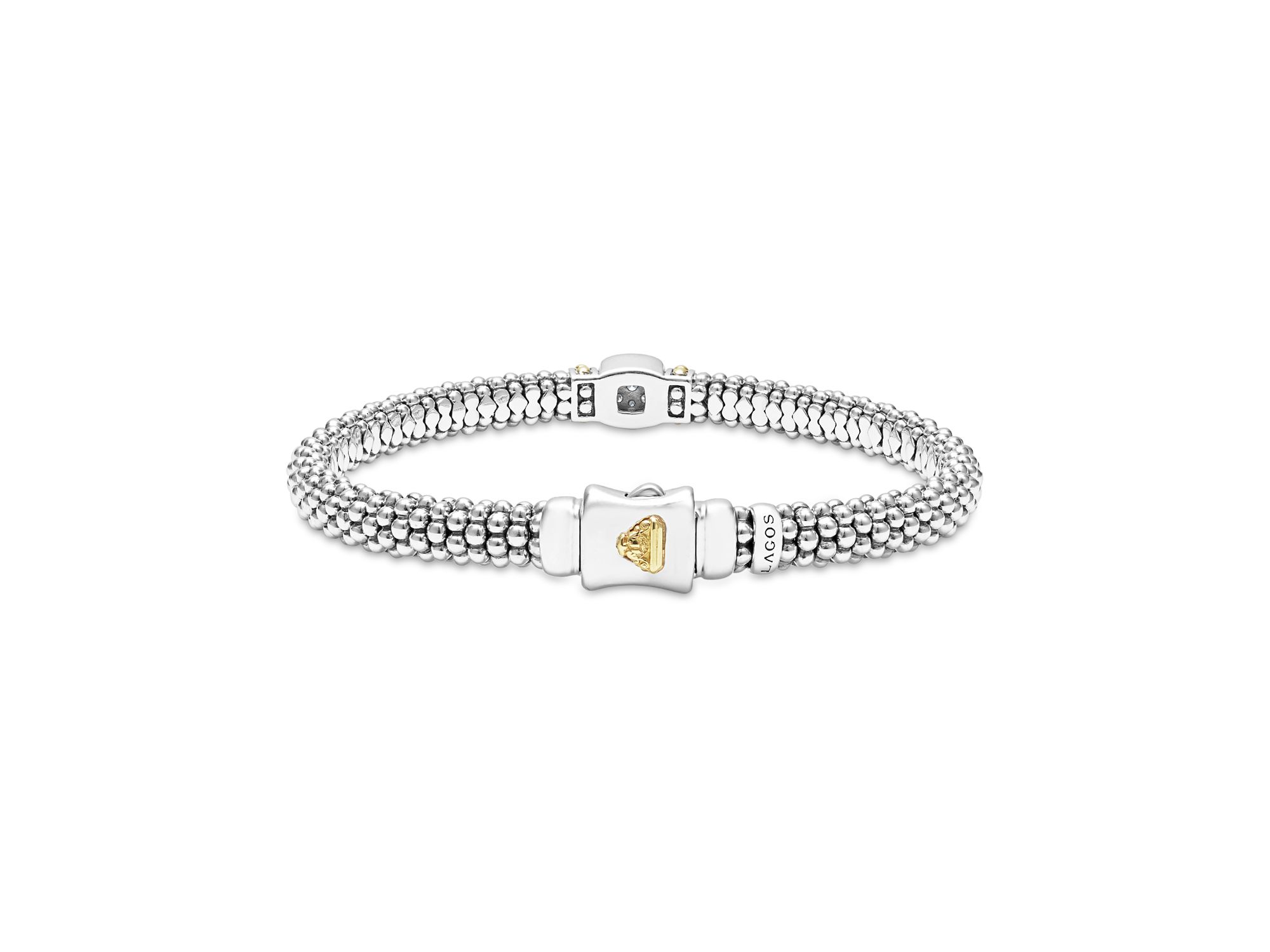 18K Yellow Gold & Sterling Rittenhouse Diamond Cluster Caviar Rope Bead Bracelet — Image 4