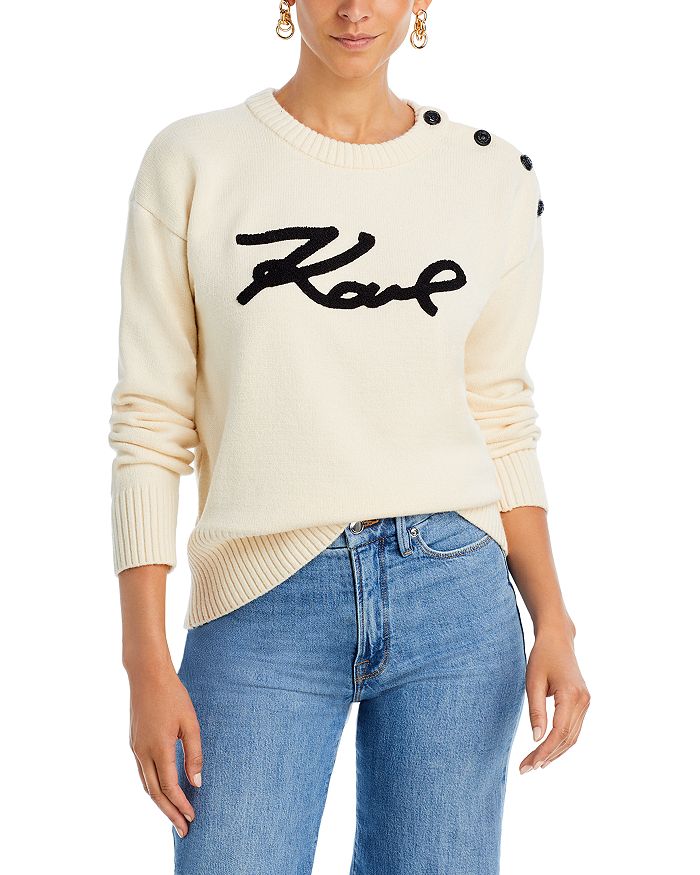 Karl Lagerfeld Jeans Cropped Monogram Sweatshirt, Women's, Size: Medium, Blue