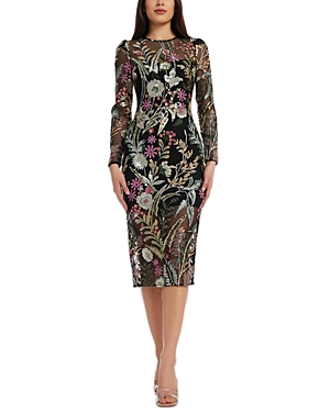 Shop Dress The Population Sophia Floral Sequin Midi Dress In Black Multi