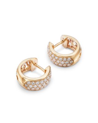 Diamond Pav&eacute; Huggie Hoop Earrings in 14K Yellow Gold, 0.45 tcw
