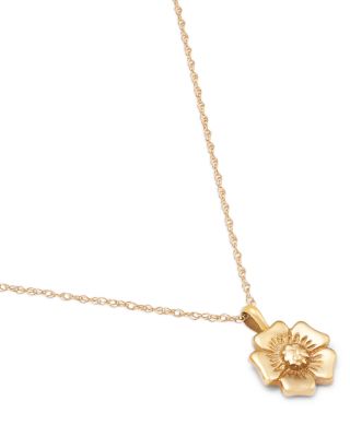 14K Yellow Gold Flower Pendant Necklace, 18"