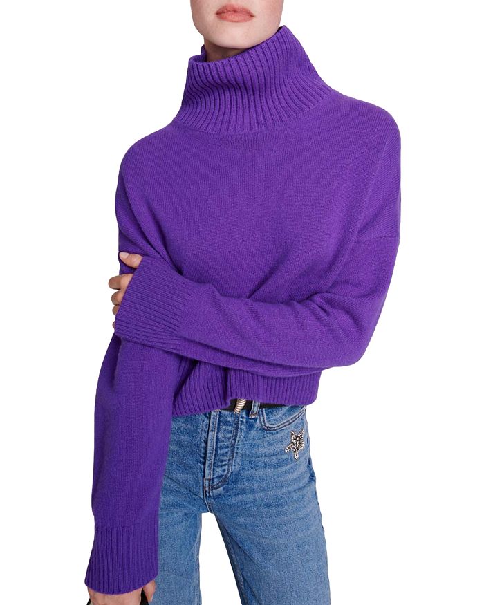 Maje Meige Mock Turtleneck Sweater In Purple