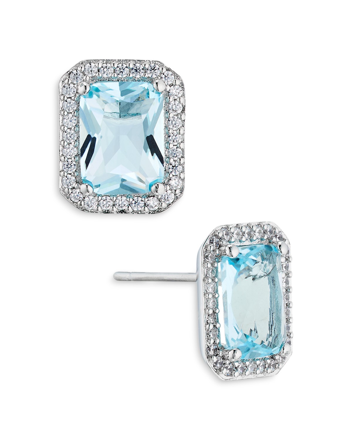 Emerald Cut Halo Stud Earrings