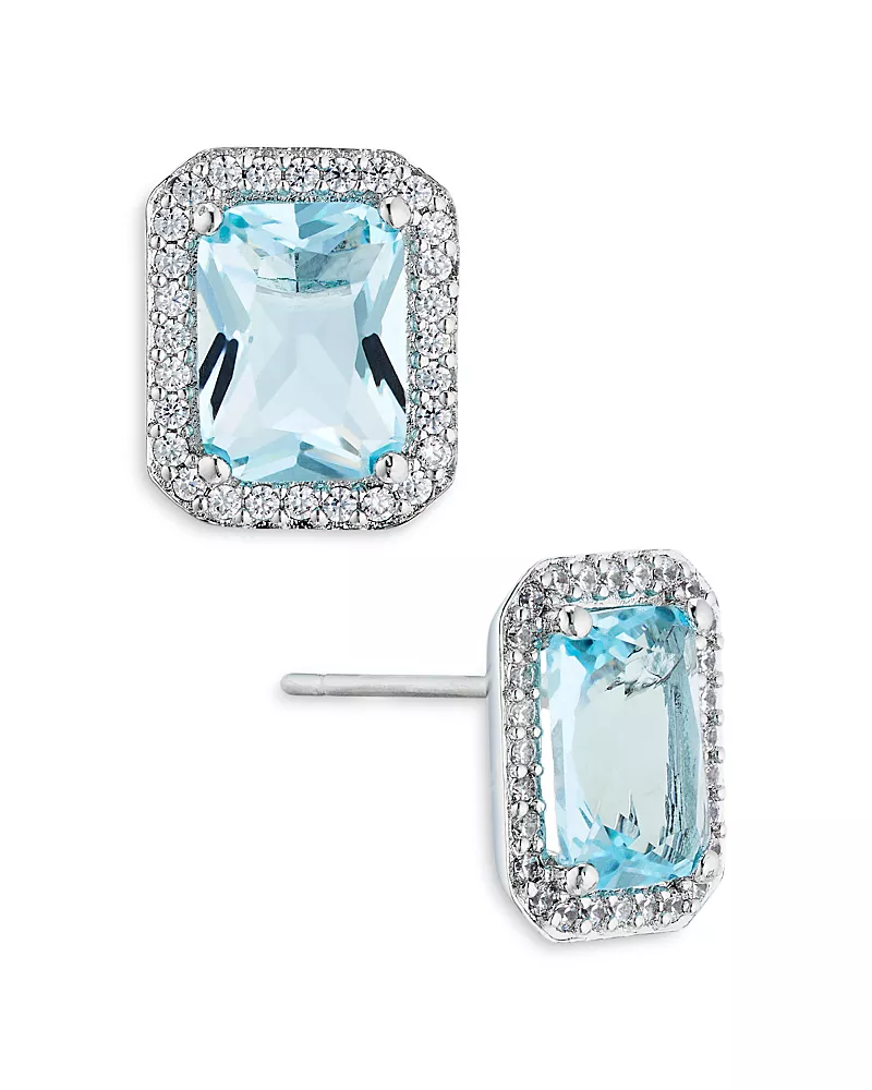 Nadri Emerald Cut Halo Stud Earrings