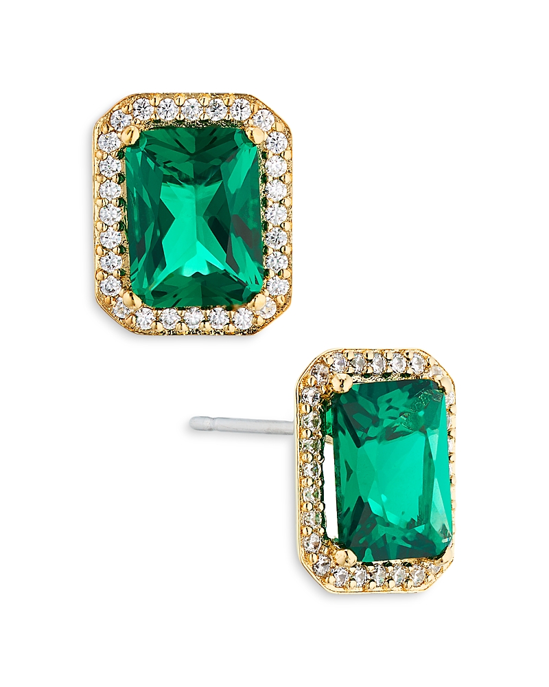 NADRI EMERALD CUT HALO STUD EARRINGS