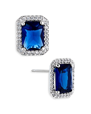 Shop Nadri Emerald Cut Halo Stud Earrings In Blue/silver