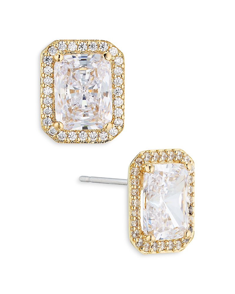 NADRI EMERALD CUT HALO STUD EARRINGS