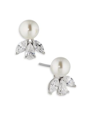 Nadri Chiara Imitation Pearl & Three Stone Stud Earrings