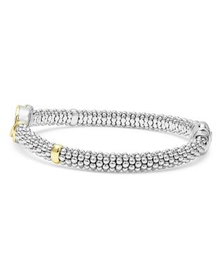 Sterling Silver &amp; 18K Yellow Gold Diamond Interlocking Caviar Bracelet