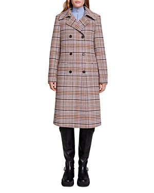 Maje Prince Of Wales Check Coat In Beige