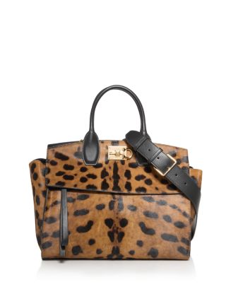 Ferragamo Leopard Print Calf Hair Studio Soft Bag | Bloomingdale's