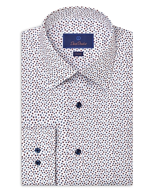 DAVID DONAHUE TRIM FIT TOSSED SQUARE PRINT DRESS SHIRT