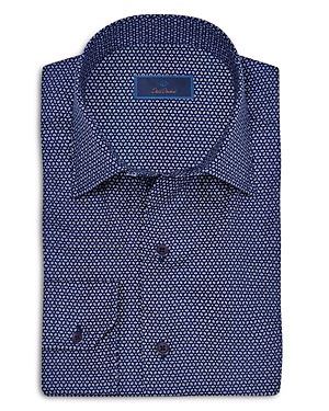 Shop David Donahue Regular Fit Spread Collar Twill Printed Casual Shirt In Navy