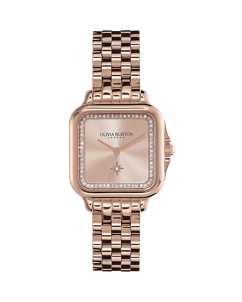 Olivia Burton Women's Soft Square Carnation Gold-tone Stainless Steel Bracelet Watch 28mm In Pink