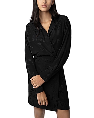 Shop Zadig & Voltaire Ravy Star Embossed Silk Dress In Noir