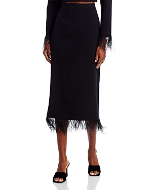 Shop Wayf Kismit Feather Trim Midi Skirt In Black