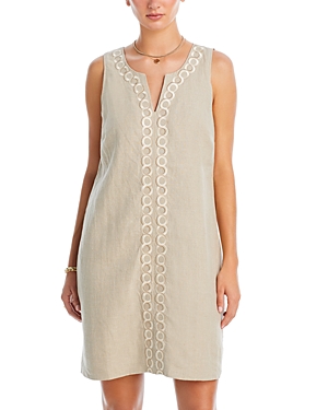 TOMMY BAHAMA GEO EMBROIDERED LINEN SHIFT DRESS