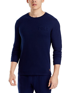 Polo Ralph Lauren Waffle Knit Long Sleeve Pajama Shirt In Cruise Navy