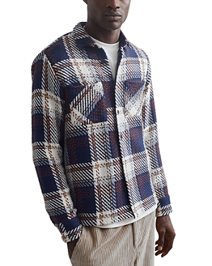Wax London Whiting Astro Check Overshirt In Navy