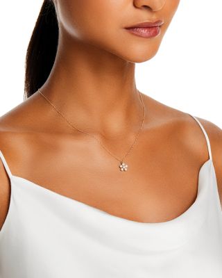 Cultured Freshwater Pearl Flower Pendant Necklace in 14K Yellow Gold, 18"