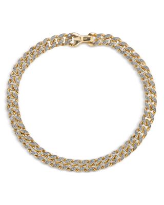 Men's Curb Chain Bracelet in 18K Yellow Gold with Diamonds, 6mm