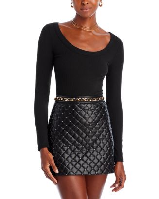 AQUA Long Sleeve Ribbed Tee - Exclusive | Bloomingdale's