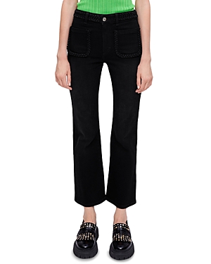 Shop Maje Braided Mid Rise Flared Jeans In Black