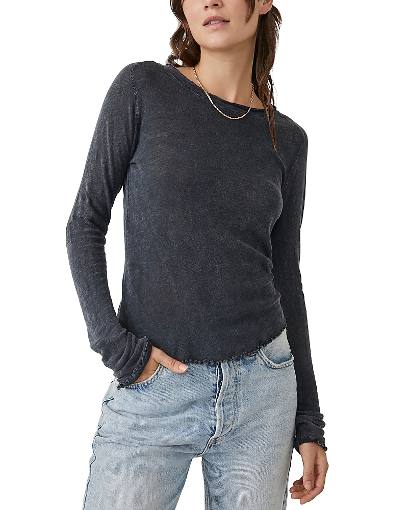 Free People Be My Baby Long Sleeve Knit Top In Black