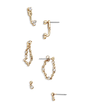 Baublebar Lois Cubic Zirconia Front & Back, Chain Drop, & Dangling Stud Earrings, Set Of 3 In Gold