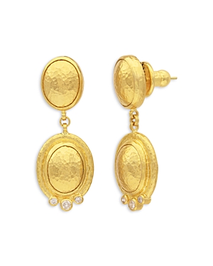 Gurhan 24k Yellow Gold Amulet Diamond Textured Oval Drop Earrings