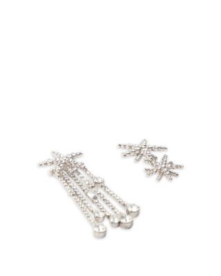 Rhinestone Shooting Star Asymmetrical Drop Earrings in Silver Tone