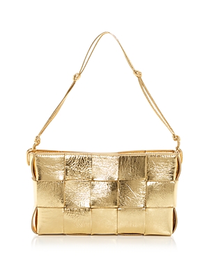 Shop Bottega Veneta Cassette Woven Leather Shoulder Bag In Gold