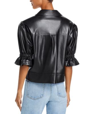 Faux Leather Puff Sleeve Jacket