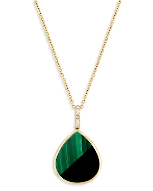 Bloomingdale's Malachite, Onyx & Diamond Tear Shape Pendant Necklace In 14k Gold, 18 - 100% Exclusive In Green/gold