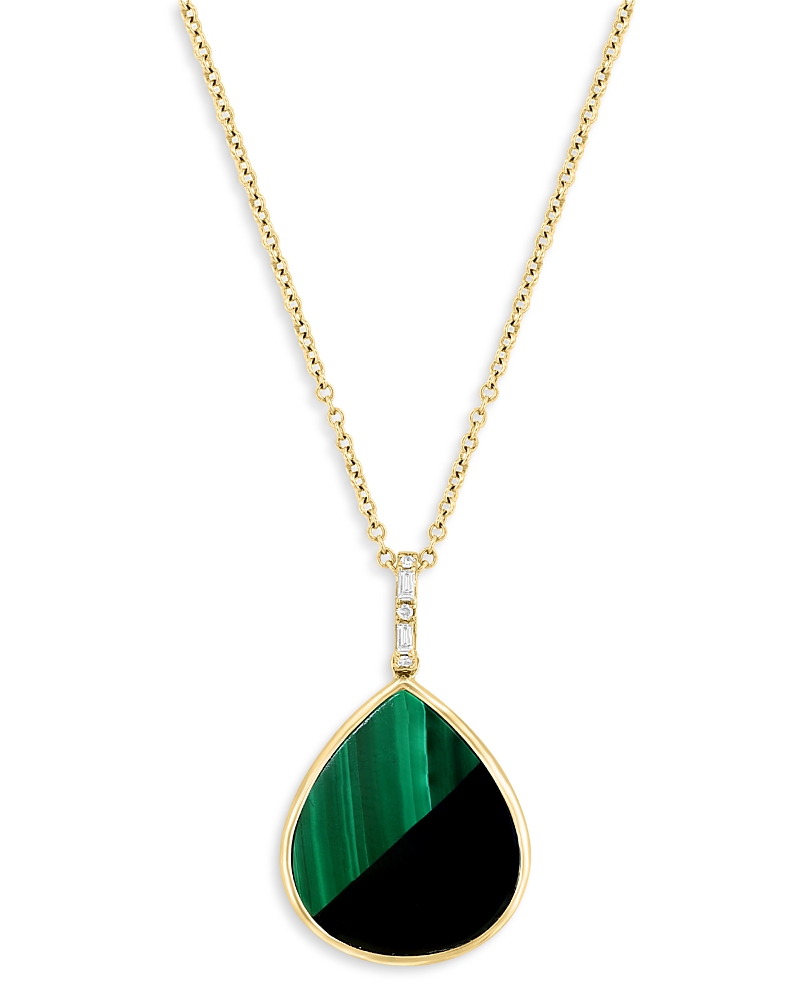 Bloomingdale's Malachite, Onyx & Diamond Tear Shape Pendant Necklace In 14k Gold, 18 In Green/gold