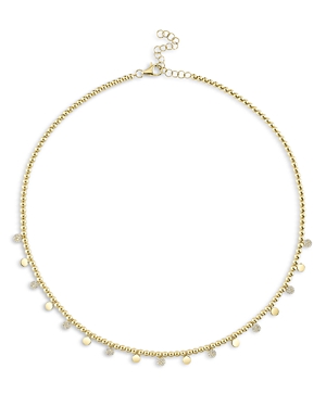Moon & Meadow 14K Yellow Gold Diamond Station Ball Bead Necklace, 17-18