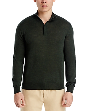 Canali Quarter Zip Wool Sweater In Dark Green