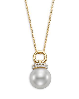 Bloomingdale's Fine Collection - Cultured Freshwater Pearl & Diamond Circle Pendant Necklace in 14K Yellow Gold, 16-18"