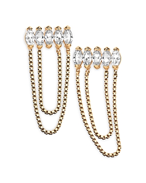 Jennifer Zeuner Rocky White Sapphire Chain Drop Earrings In 18k Gold Plated Sterling Silver In White/gold
